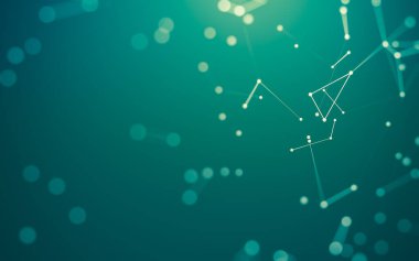 Soyut arkaplan. Çokgen şekilli molekül teknolojisi, noktaları ve çizgileri birleştiriyor. Bağlantı yapısı. Büyük veri görselleştirmesi.