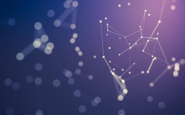 Soyut arkaplan. Çokgen şekilli molekül teknolojisi, noktaları ve çizgileri birleştiriyor. Bağlantı yapısı. Büyük veri görselleştirmesi.