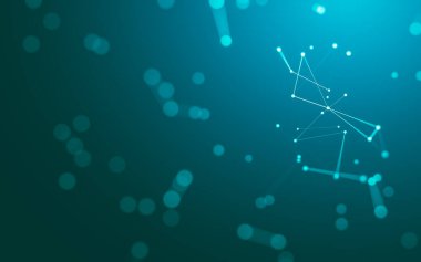 Soyut arkaplan. Çokgen şekilli molekül teknolojisi, noktaları ve çizgileri birleştiriyor. Bağlantı yapısı. Büyük veri görselleştirmesi.