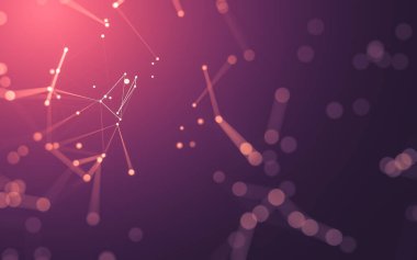 Soyut arkaplan. Çokgen şekilli molekül teknolojisi, noktaları ve çizgileri birleştiriyor. Bağlantı yapısı. Büyük veri görselleştirmesi.