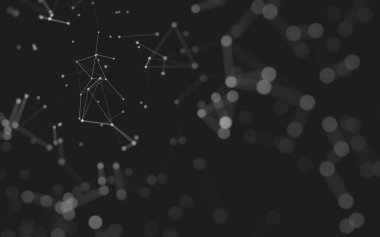 Soyut arkaplan. Çokgen şekilli molekül teknolojisi, noktaları ve çizgileri birleştiriyor. Bağlantı yapısı. Büyük veri görselleştirmesi. 