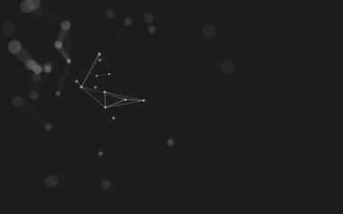 Soyut arkaplan. Çokgen şekilli molekül teknolojisi, noktaları ve çizgileri birleştiriyor. Bağlantı yapısı. Büyük veri görselleştirmesi. 