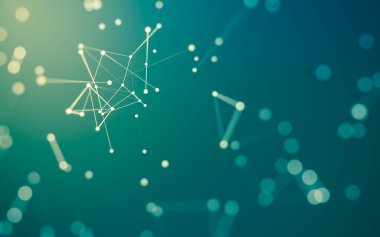 Soyut arkaplan. Çokgen şekilli molekül teknolojisi, noktaları ve çizgileri birleştiriyor. Bağlantı yapısı. Büyük veri görselleştirmesi.