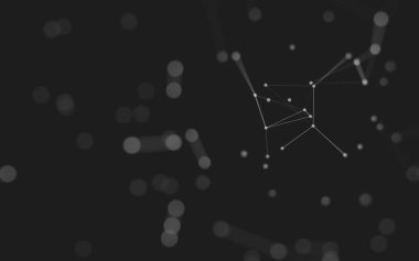 Soyut arkaplan. Çokgen şekilli molekül teknolojisi, noktaları ve çizgileri birleştiriyor. Bağlantı yapısı. Büyük veri görselleştirmesi. 