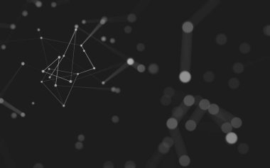 Soyut arkaplan. Çokgen şekilli molekül teknolojisi, noktaları ve çizgileri birleştiriyor. Bağlantı yapısı. Büyük veri görselleştirmesi. 