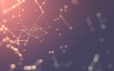 Soyut arkaplan. Çokgen şekilli molekül teknolojisi, noktaları ve çizgileri birleştiriyor. Bağlantı yapısı. Büyük veri görselleştirmesi. 