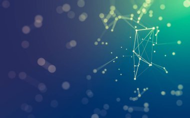 Soyut arkaplan. Çokgen şekilli molekül teknolojisi, noktaları ve çizgileri birleştiriyor. Bağlantı yapısı. Büyük veri görselleştirmesi. 