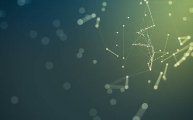 Soyut arkaplan. Çokgen şekilli molekül teknolojisi, noktaları ve çizgileri birleştiriyor. Bağlantı yapısı. Büyük veri görselleştirmesi.