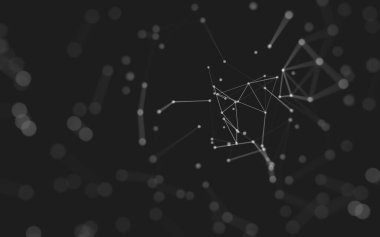 Soyut arkaplan. Çokgen şekilli molekül teknolojisi, noktaları ve çizgileri birleştiriyor. Bağlantı yapısı. Büyük veri görselleştirmesi. 