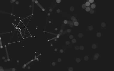 Soyut arkaplan. Çokgen şekilli molekül teknolojisi, noktaları ve çizgileri birleştiriyor. Bağlantı yapısı. Büyük veri görselleştirmesi. 