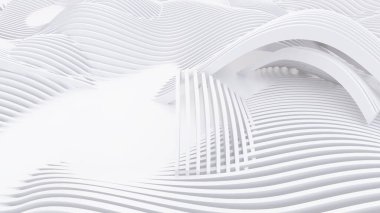 Soyut Eğri Şekiller. Beyaz Dairesel Arkaplan. Soyut arkaplan. 3d illüstrasyon