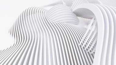 Soyut Eğri Şekiller. Beyaz Dairesel Arkaplan. Soyut arkaplan. 3d illüstrasyon