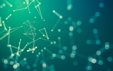 Soyut arkaplan. Çokgen şekilli molekül teknolojisi, noktaları ve çizgileri birleştiriyor. Bağlantı yapısı. Büyük veri görselleştirmesi.