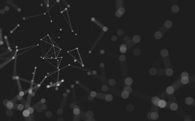 Soyut arkaplan. Çokgen şekilli molekül teknolojisi, noktaları ve çizgileri birleştiriyor. Bağlantı yapısı. Büyük veri görselleştirmesi. 