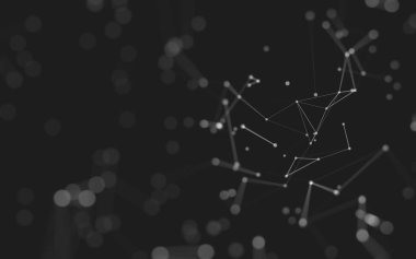 Soyut arkaplan. Çokgen şekilli molekül teknolojisi, noktaları ve çizgileri birleştiriyor. Bağlantı yapısı. Büyük veri görselleştirmesi. 