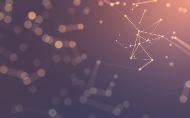 Soyut arkaplan. Çokgen şekilli molekül teknolojisi, noktaları ve çizgileri birleştiriyor. Bağlantı yapısı. Büyük veri görselleştirmesi.