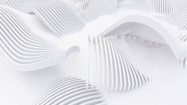 Soyut Eğri Şekiller. Beyaz Dairesel Arkaplan. Soyut arkaplan. 3d illüstrasyon