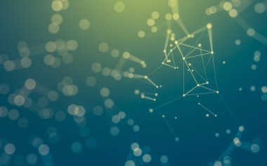 Soyut arkaplan. Çokgen şekilli molekül teknolojisi, noktaları ve çizgileri birleştiriyor. Bağlantı yapısı. Büyük veri görselleştirmesi.