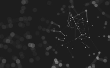 Soyut arkaplan. Çokgen şekilli molekül teknolojisi, noktaları ve çizgileri birleştiriyor. Bağlantı yapısı. Büyük veri görselleştirmesi. 