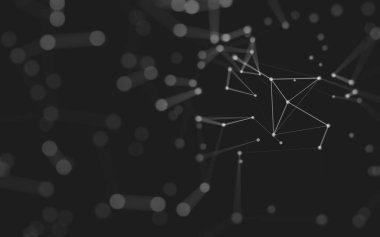 Soyut arkaplan. Çokgen şekilli molekül teknolojisi, noktaları ve çizgileri birleştiriyor. Bağlantı yapısı. Büyük veri görselleştirmesi. 