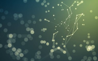 Soyut arkaplan. Çokgen şekilli molekül teknolojisi, noktaları ve çizgileri birleştiriyor. Bağlantı yapısı. Büyük veri görselleştirmesi.