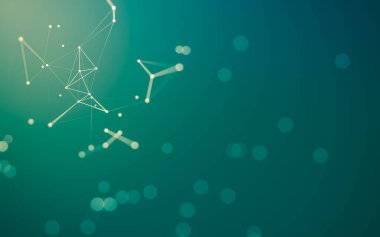 Soyut arkaplan. Çokgen şekilli molekül teknolojisi, noktaları ve çizgileri birleştiriyor. Bağlantı yapısı. Büyük veri görselleştirmesi.