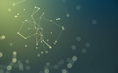 Soyut arkaplan. Çokgen şekilli molekül teknolojisi, noktaları ve çizgileri birleştiriyor. Bağlantı yapısı. Büyük veri görselleştirmesi.