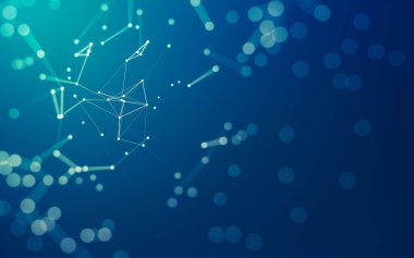 Soyut arkaplan. Çokgen şekilli molekül teknolojisi, noktaları ve çizgileri birleştiriyor. Bağlantı yapısı. Büyük veri görselleştirmesi.