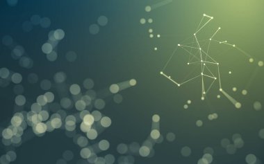 Soyut arkaplan. Çokgen şekilli molekül teknolojisi, noktaları ve çizgileri birleştiriyor. Bağlantı yapısı. Büyük veri görselleştirmesi.