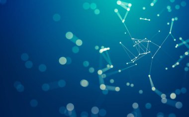 Soyut arkaplan. Çokgen şekilli molekül teknolojisi, noktaları ve çizgileri birleştiriyor. Bağlantı yapısı. Büyük veri görselleştirmesi.