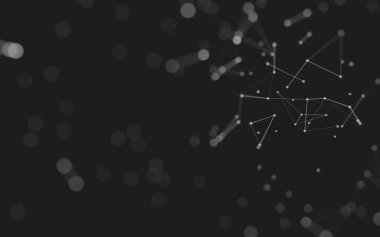 Soyut arkaplan. Çokgen şekilli molekül teknolojisi, noktaları ve çizgileri birleştiriyor. Bağlantı yapısı. Büyük veri görselleştirmesi. 