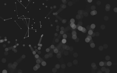 Soyut arkaplan. Çokgen şekilli molekül teknolojisi, noktaları ve çizgileri birleştiriyor. Bağlantı yapısı. Büyük veri görselleştirmesi. 