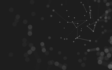 Soyut arkaplan. Çokgen şekilli molekül teknolojisi, noktaları ve çizgileri birleştiriyor. Bağlantı yapısı. Büyük veri görselleştirmesi. 