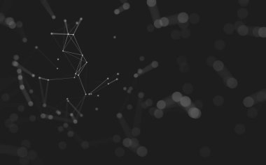 Soyut arkaplan. Çokgen şekilli molekül teknolojisi, noktaları ve çizgileri birleştiriyor. Bağlantı yapısı. Büyük veri görselleştirmesi. 