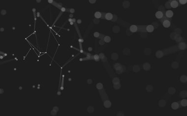 Soyut arkaplan. Çokgen şekilli molekül teknolojisi, noktaları ve çizgileri birleştiriyor. Bağlantı yapısı. Büyük veri görselleştirmesi. 