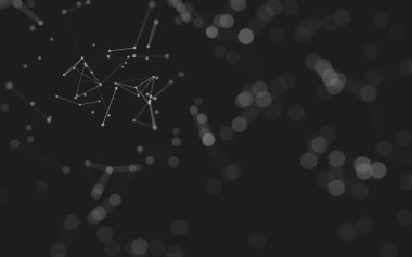 Soyut arkaplan. Çokgen şekilli molekül teknolojisi, noktaları ve çizgileri birleştiriyor. Bağlantı yapısı. Büyük veri görselleştirmesi. 