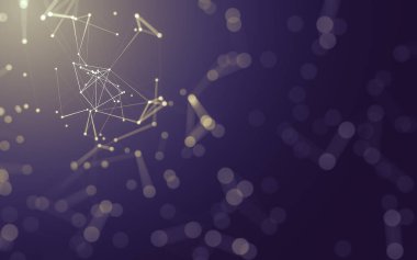 Soyut arkaplan. Çokgen şekilli molekül teknolojisi, noktaları ve çizgileri birleştiriyor. Bağlantı yapısı. Büyük veri görselleştirmesi.