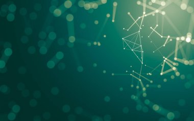 Soyut arkaplan. Çokgen şekilli molekül teknolojisi, noktaları ve çizgileri birleştiriyor. Bağlantı yapısı. Büyük veri görselleştirmesi.