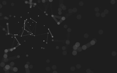 Soyut arkaplan. Çokgen şekilli molekül teknolojisi, noktaları ve çizgileri birleştiriyor. Bağlantı yapısı. Büyük veri görselleştirmesi. 