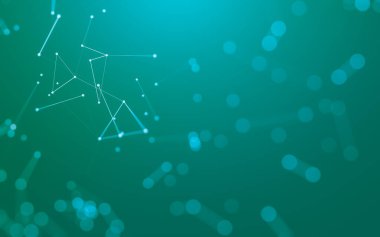 Soyut arkaplan. Çokgen şekilli molekül teknolojisi, noktaları ve çizgileri birleştiriyor. Bağlantı yapısı. Büyük veri görselleştirmesi.