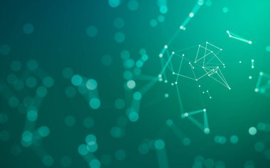 Soyut arkaplan. Çokgen şekilli molekül teknolojisi, noktaları ve çizgileri birleştiriyor. Bağlantı yapısı. Büyük veri görselleştirmesi.