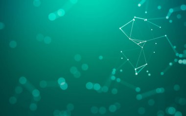 Soyut arkaplan. Çokgen şekilli molekül teknolojisi, noktaları ve çizgileri birleştiriyor. Bağlantı yapısı. Büyük veri görselleştirmesi.