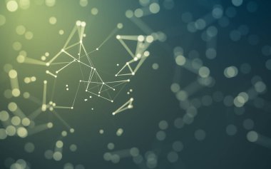 Soyut arkaplan. Çokgen şekilli molekül teknolojisi, noktaları ve çizgileri birleştiriyor. Bağlantı yapısı. Büyük veri görselleştirmesi.