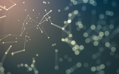 Soyut arkaplan. Çokgen şekilli molekül teknolojisi, noktaları ve çizgileri birleştiriyor. Bağlantı yapısı. Büyük veri görselleştirmesi.