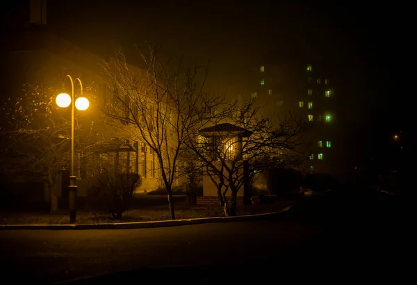 Nebeliger Abend Licht Der Straßenlaternen — Stockfoto