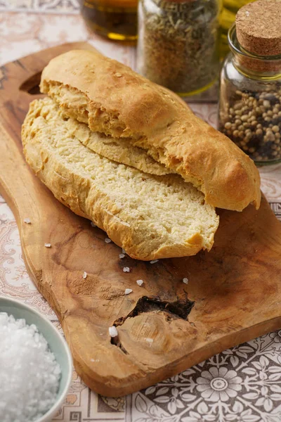 Loaf Homemade Wheat Bread Wooden Board Oriental Surface — Stock Photo, Image