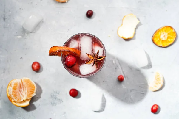 Boisson Noël Traditionnelle Vin Chaud Avec Jus Cerise Rouge Mandarines — Photo