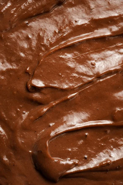Close Chocolate Ganache Pudding Swirls Spreads Filling Frame Selective Focus — Stok Foto