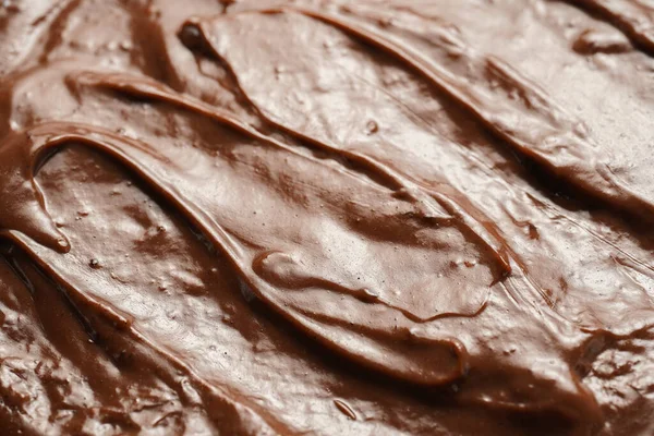 Close Chocolate Ganache Pudding Swirls Spreads Filling Frame Selective Focus — Stockfoto