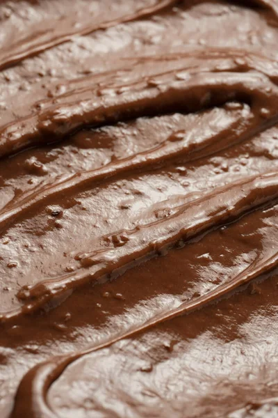 Close Chocolate Ganache Pudding Swirls Spreads Filling Frame Selective Focus — Stock fotografie